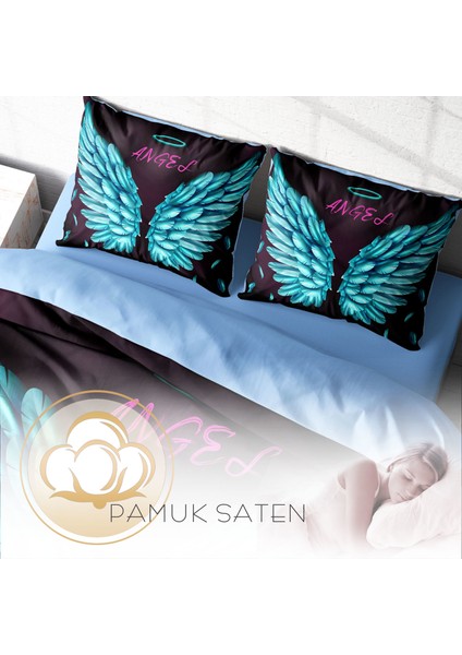 Blue Wing 3D Pamuk Saten Çift Kişilik Nevresim Takımı