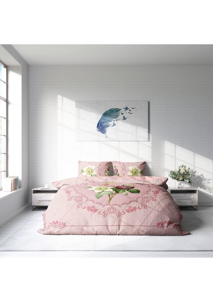 Damask Rose 3D Pamuk Saten Çift Kişilik Nevresim Takımı