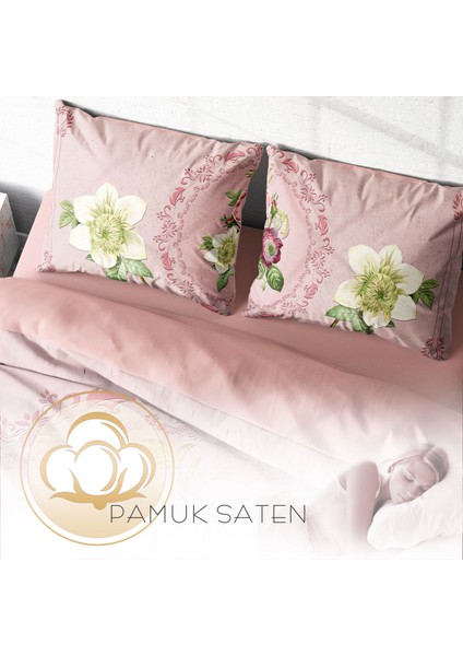 Damask Rose 3D Pamuk Saten Çift Kişilik Nevresim Takımı