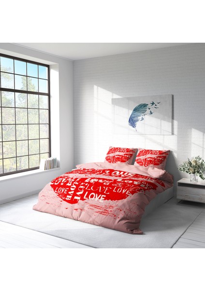Love I 3D Pamuk Saten Çift Kişilik Nevresim Takımı