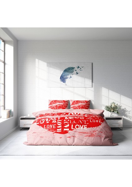 Love I 3D Pamuk Saten Çift Kişilik Nevresim Takımı