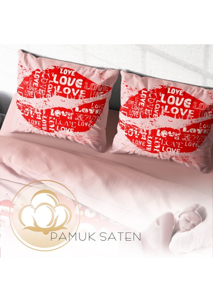 Love I 3D Pamuk Saten Çift Kişilik Nevresim Takımı
