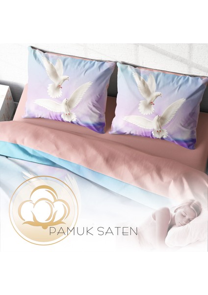 Pigeon 3D Pamuk Saten Çift Kişilik Nevresim Takımı