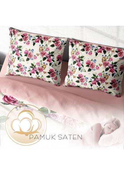 PinkRose 3D Pamuk Saten Çift Kişilik Nevresim Takımı