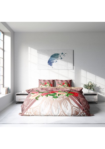 Brown & Rose 3D Pamuk Saten Çift Kişilik Nevresim Takımı