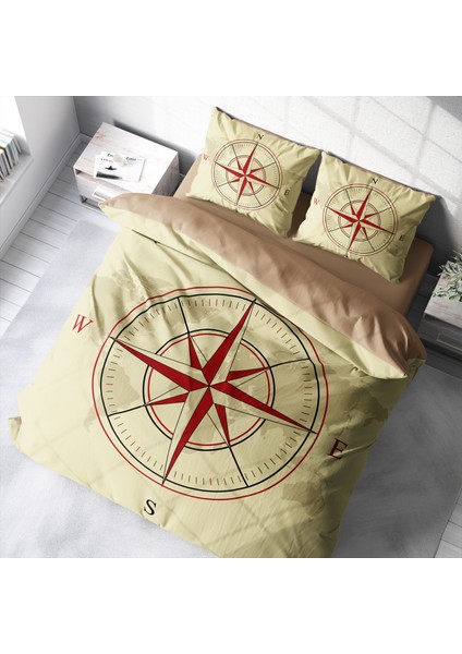 Compass 3D Pamuk Saten Çift Kişilik Nevresim Takımı