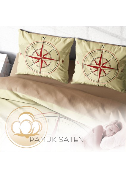 Compass 3D Pamuk Saten Çift Kişilik Nevresim Takımı