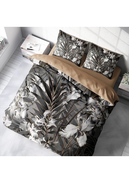 Gray Casual 3D Pamuk Saten Çift Kişilik Nevresim Takımı
