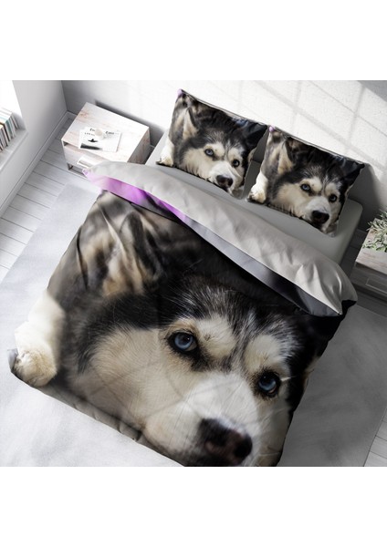 Husky 3D Pamuk Saten Çift Kişilik Nevresim Takımı