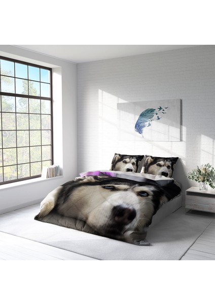 Husky 3D Pamuk Saten Çift Kişilik Nevresim Takımı