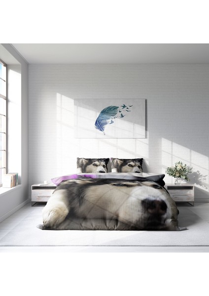 Husky 3D Pamuk Saten Çift Kişilik Nevresim Takımı