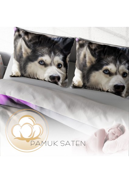 Husky 3D Pamuk Saten Çift Kişilik Nevresim Takımı