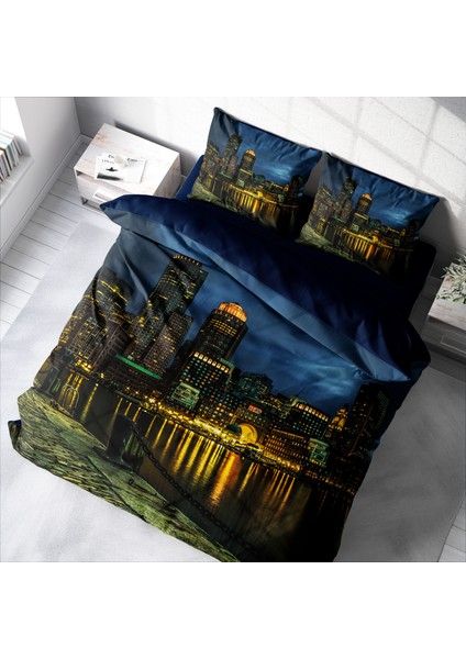 Dark City 3D Pamuk Saten Çift Kişilik Nevresim Takımı