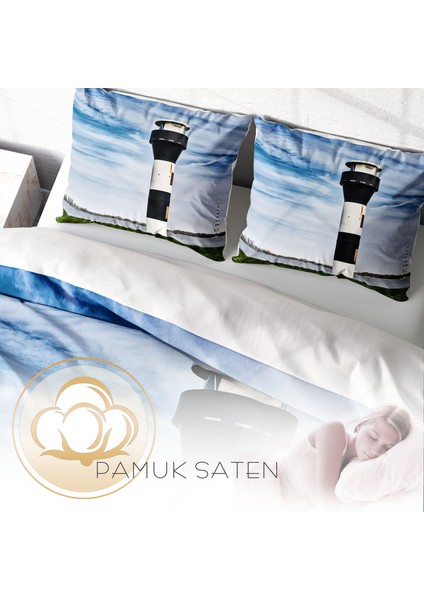 Deniz Feneri 3D Pamuk Saten Çift Kişilik Nevresim Takımı