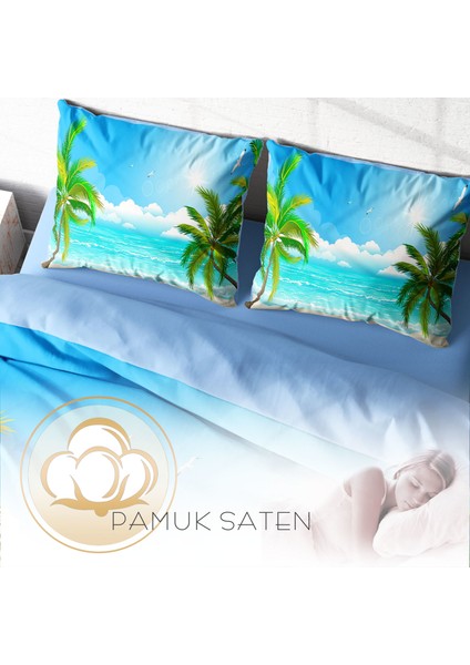 Palm 3D Pamuk Saten Çift Kişilik Nevresim Takımı