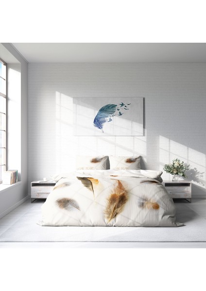 Feather 3D Pamuk Saten Çift Kişilik Nevresim Takımı
