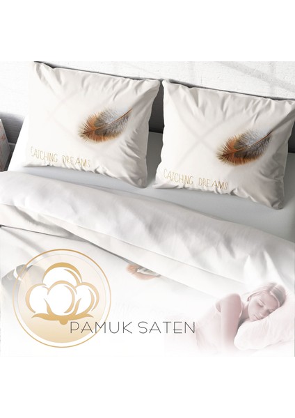 Feather 3D Pamuk Saten Çift Kişilik Nevresim Takımı