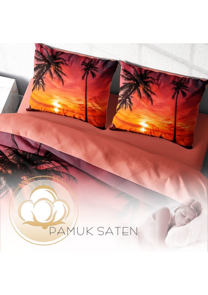 Gün Batımı 3D Pamuk Saten Çift Kişilik Nevresim Takımı