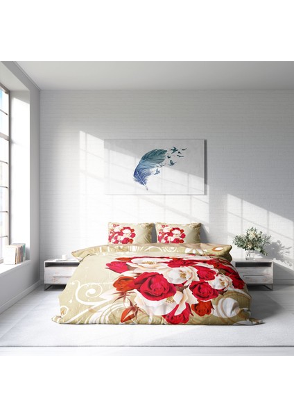 Rose1007 3D Pamuk Saten Çift Kişilik Nevresim Takımı