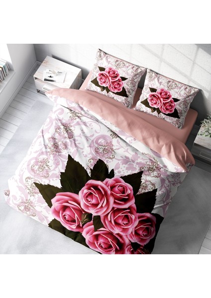 Rose1008 3D Pamuk Saten Çift Kişilik Nevresim Takımı