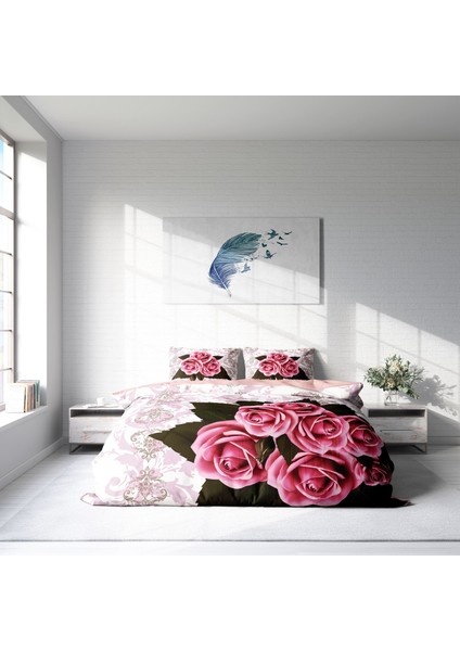 Rose1008 3D Pamuk Saten Çift Kişilik Nevresim Takımı