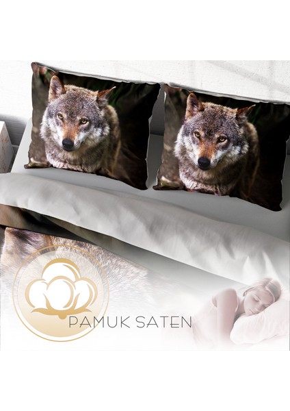 WolfEyes 3D Pamuk Saten Çift Kişilik Nevresim Takımı