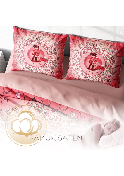 Sevgililer Günü Pamuk Saten Çift Kişilik Nevresim Takımı