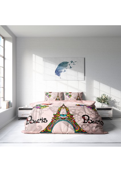 Soft Paris 3D Pamuk Saten Çift Kişilik Nevresim Takımı