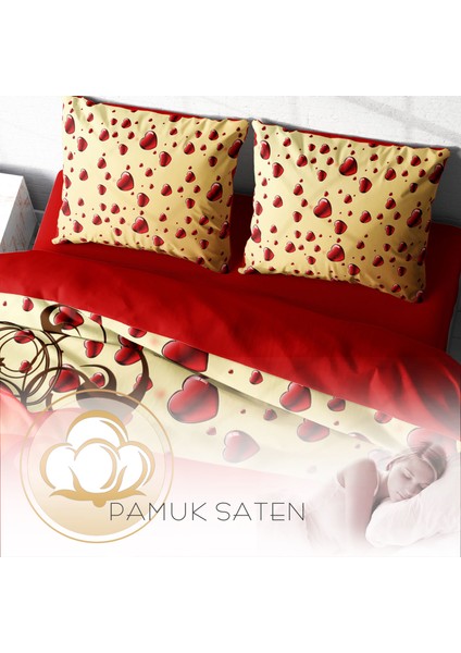 Sevgililer Günü Pamuk Saten Çift Kişilik Nevresim Takımı fırsatları