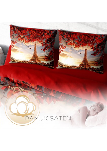 Eiffel 3D Pamuk Saten Çift Kişilik Nevresim Takımı