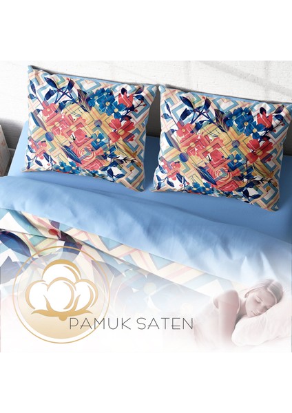 Geo Flowers 3D Pamuk Saten Çift Kişilik Nevresim Takımı