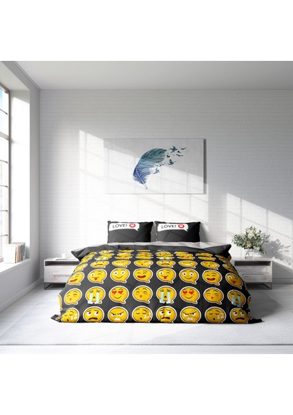 I Love Emoji 3D Pamuk Saten Çift Kişilik Nevresim Takımı modelleri