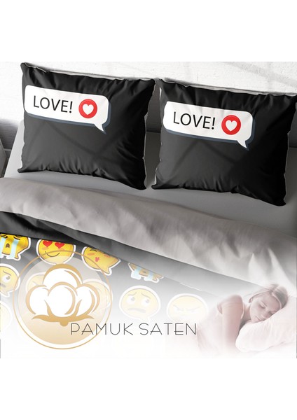 I Love Emoji 3D Pamuk Saten Çift Kişilik Nevresim Takımı fırsatları