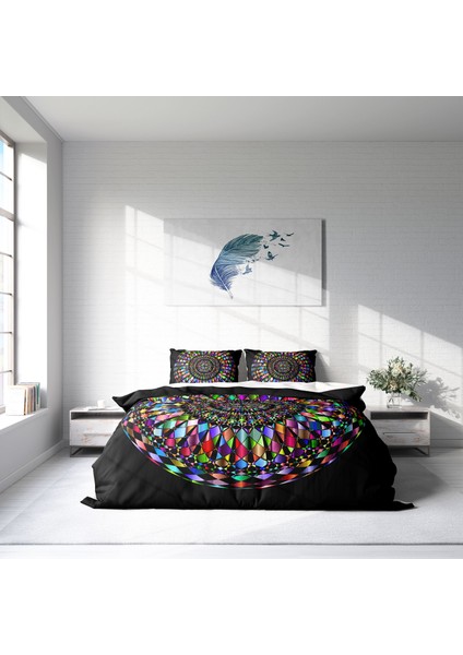 Mandala 4 3D Pamuk Saten Çift Kişilik Nevresim Takımı