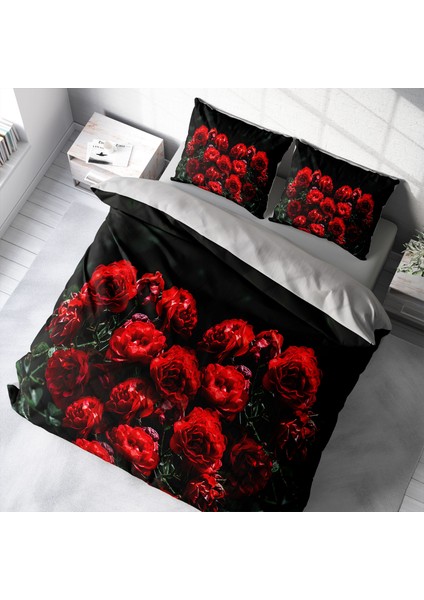 Red Roses 3D Pamuk Saten Çift Kişilik Nevresim Takımı