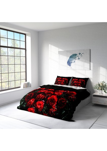 Red Roses 3D Pamuk Saten Çift Kişilik Nevresim Takımı