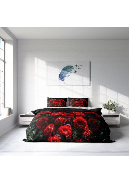 Red Roses 3D Pamuk Saten Çift Kişilik Nevresim Takımı