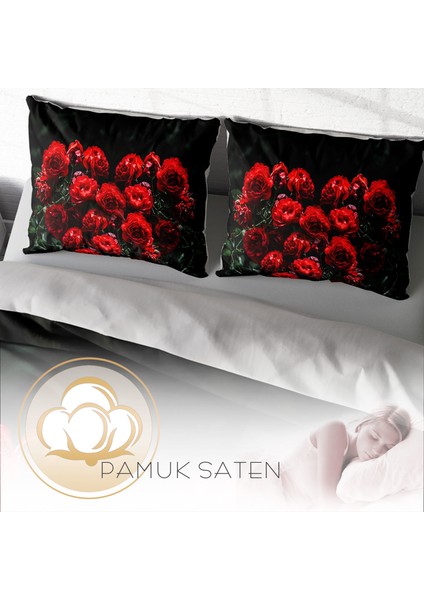 Red Roses 3D Pamuk Saten Çift Kişilik Nevresim Takımı