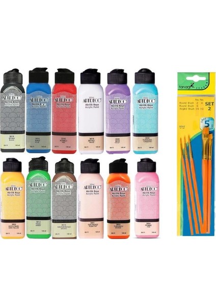 Akrilik Boya 140 ml 12'li Set + Fanart 5'li Fırça Seti