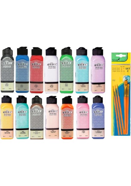 Akrilik Boya 140 ml 14'lü Set + Fanart 5'li Fırça Seti