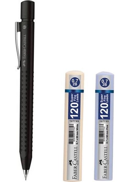Grip 2011 0.7 Buzlu Siyah Versatil Kalem + Faber-Castell Grip 120'li 0.7 Min Uç Beyaz + Mavi