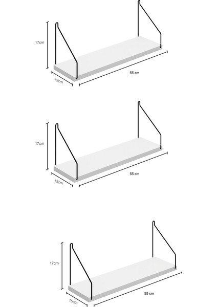 Catchme Duvar Rafı 3'lü15 x 55 cm