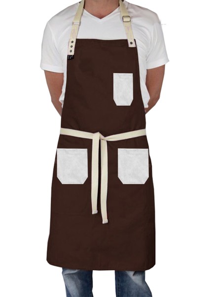 Askılı Önlük Master Şef - Barista - Aşçı - Kuaför - Tattoo - Mutfak - Chef Garson Önlüğü Kahverengi