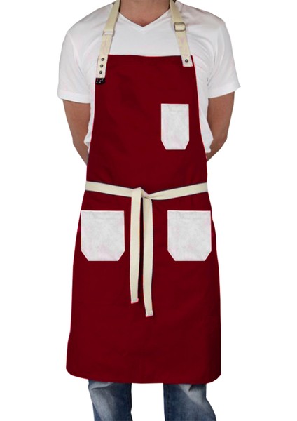Askılı Önlük Master Şef - Barista - Aşçı - Kuaför - Tattoo - Mutfak - Chef Garson Önlüğü Kırmızı