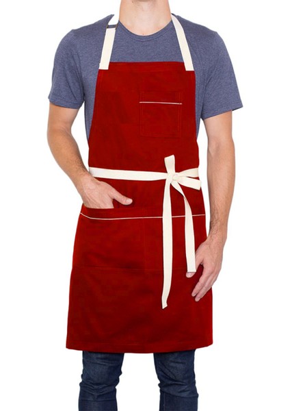 Askılı Önlük Master Şef - Barista - Aşçı - Kuaför - Tattoo - Mutfak - Chef Garson Önlüğü Kırmızı