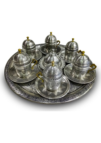 El Yapımı Bakır Kahve Fincan Takımı (6 Fincanlı Takım)