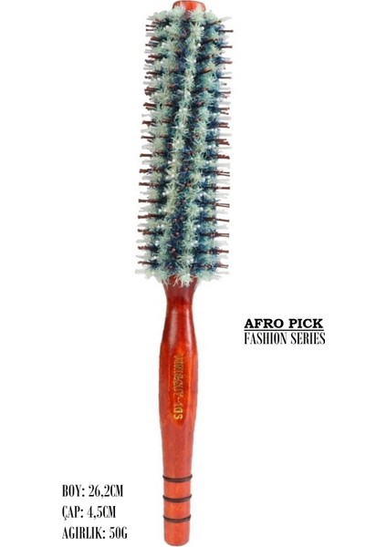 - LOM1221 Afro Pick Ahşap Fön Fırçası, Doğal Kıl & Yanmaz Naylon Diş