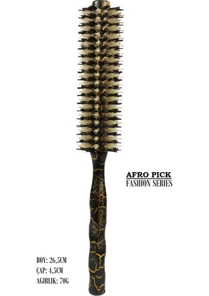 - LOM1220 Afro Pick Ahşap Fön Fırçası, Doğal Kıl & Yanmaz Naylon Diş