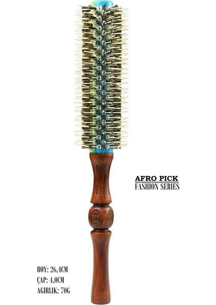 - LOM1228 Afro Pick Ahşap Fön Fırçası, Doğal Kıl & Yanmaz Naylon Diş