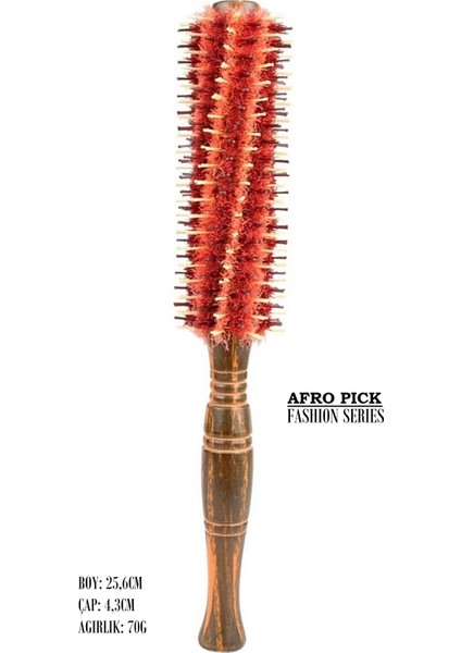 - LOM1225 Afro Pick Ahşap Fön Fırçası, Doğal Kıl & Yanmaz Naylon Diş